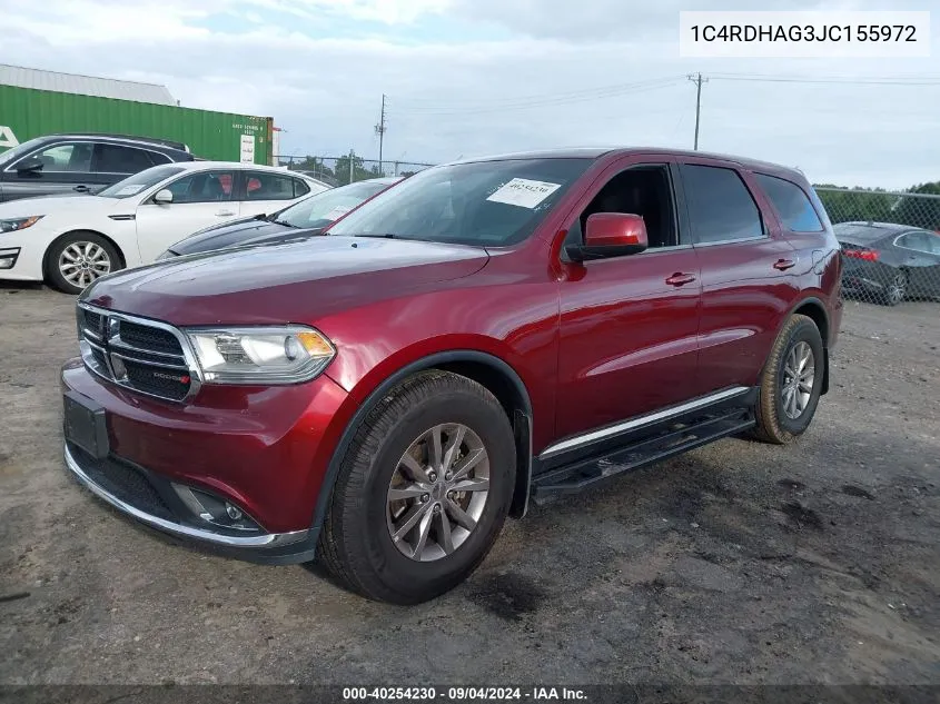 2018 Dodge Durango Sxt Rwd VIN: 1C4RDHAG3JC155972 Lot: 40254230