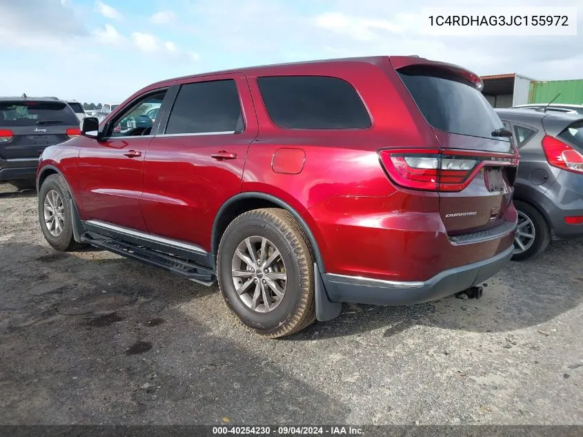 2018 Dodge Durango Sxt Rwd VIN: 1C4RDHAG3JC155972 Lot: 40254230