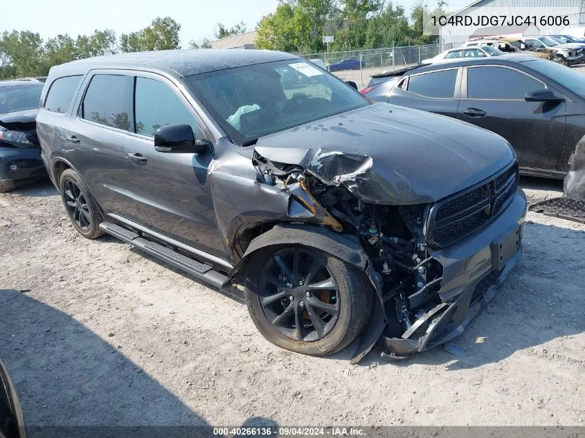 2018 Dodge Durango Gt Awd VIN: 1C4RDJDG7JC416006 Lot: 40266136