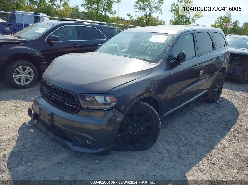 2018 Dodge Durango Gt Awd VIN: 1C4RDJDG7JC416006 Lot: 40266136