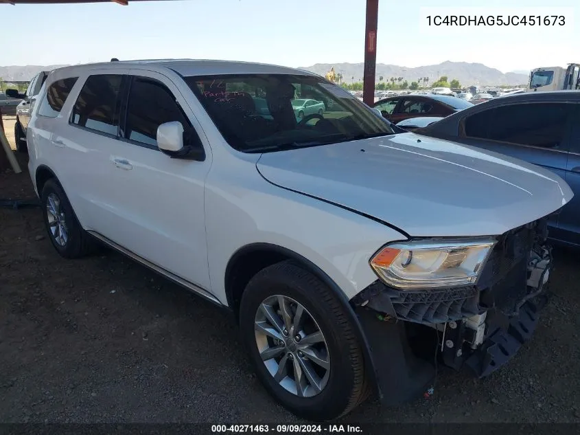 2018 Dodge Durango Sxt Rwd VIN: 1C4RDHAG5JC451673 Lot: 40271463