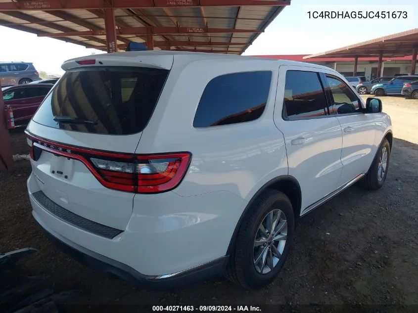 2018 Dodge Durango Sxt Rwd VIN: 1C4RDHAG5JC451673 Lot: 40271463