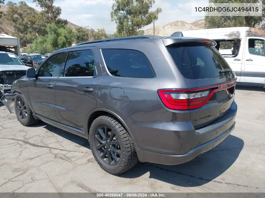 2018 Dodge Durango Gt Rwd VIN: 1C4RDHDG6JC494415 Lot: 40288047