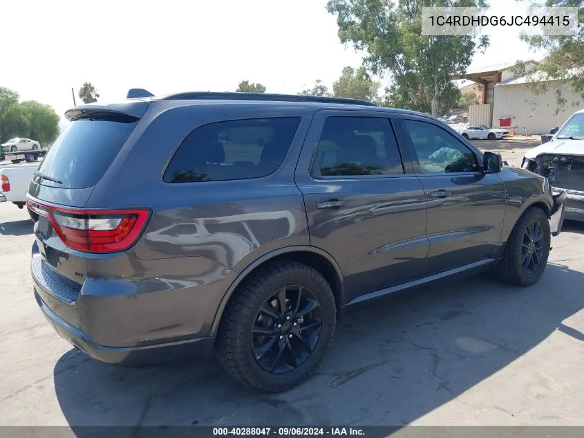 2018 Dodge Durango Gt Rwd VIN: 1C4RDHDG6JC494415 Lot: 40288047