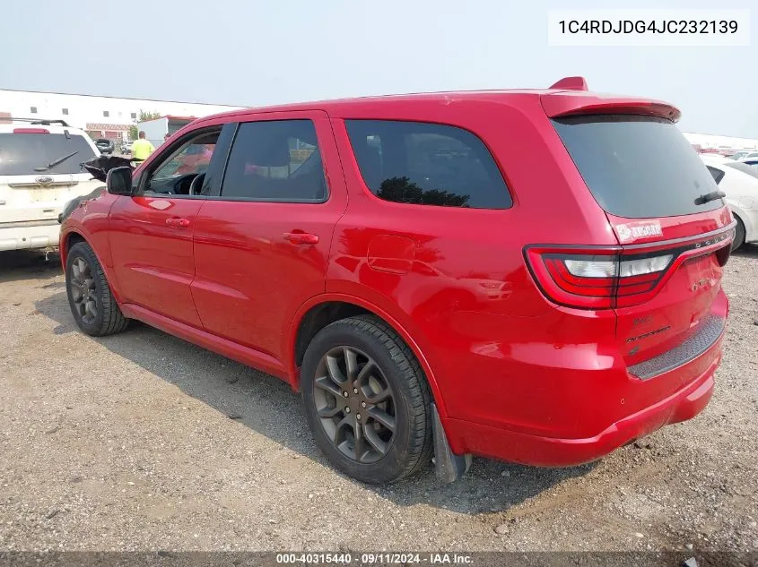 2018 Dodge Durango Gt VIN: 1C4RDJDG4JC232139 Lot: 40315440