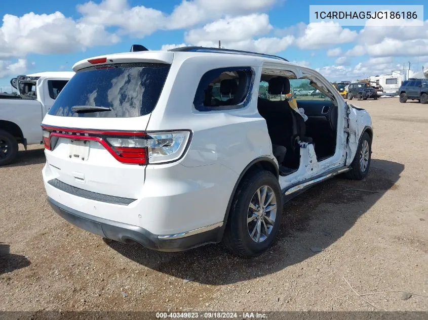 2018 Dodge Durango Sxt Rwd VIN: 1C4RDHAG5JC186186 Lot: 40349823