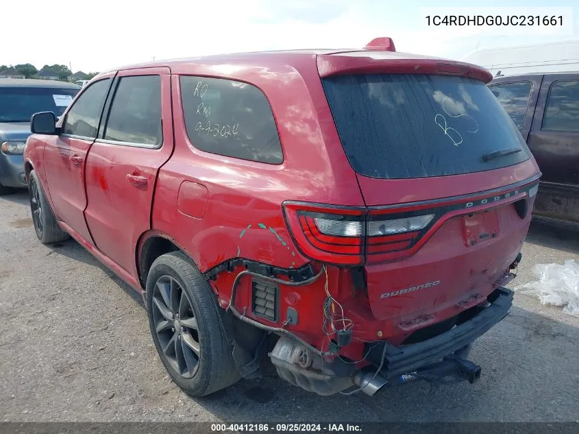 2018 Dodge Durango Gt Rwd VIN: 1C4RDHDG0JC231661 Lot: 40412186