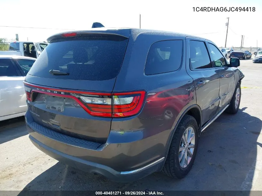 1C4RDHAG6JC494418 2018 Dodge Durango Sxt