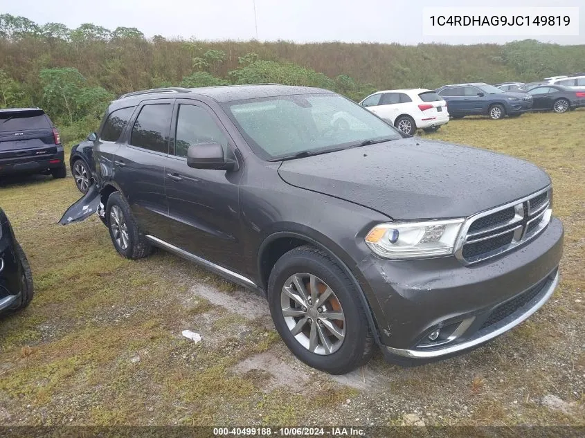 1C4RDHAG9JC149819 2018 Dodge Durango Sxt Rwd