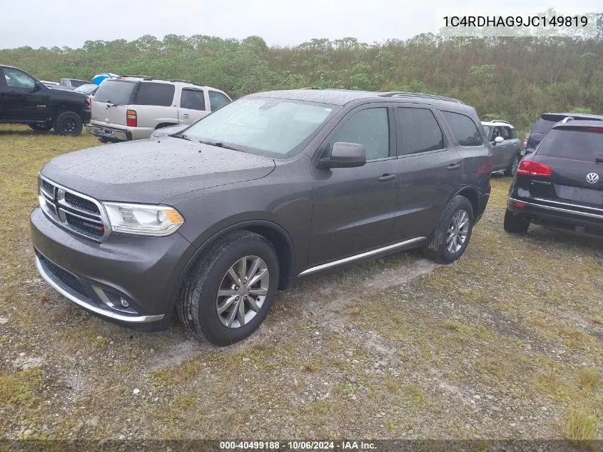 2018 Dodge Durango Sxt Rwd VIN: 1C4RDHAG9JC149819 Lot: 40499188