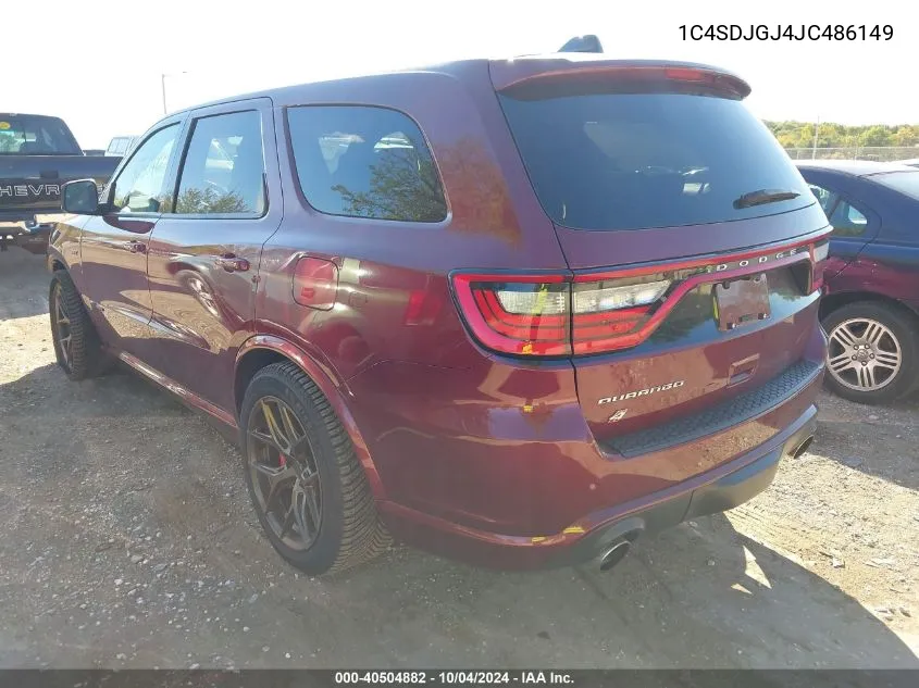 2018 Dodge Durango Srt Awd VIN: 1C4SDJGJ4JC486149 Lot: 40504882