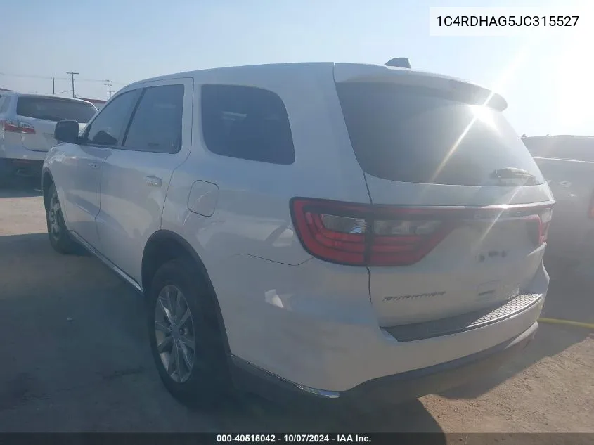 2018 Dodge Durango Sxt Rwd VIN: 1C4RDHAG5JC315527 Lot: 40515042