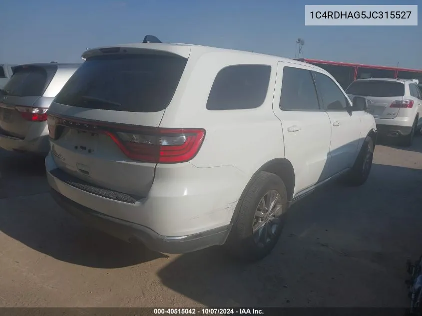 2018 Dodge Durango Sxt Rwd VIN: 1C4RDHAG5JC315527 Lot: 40515042