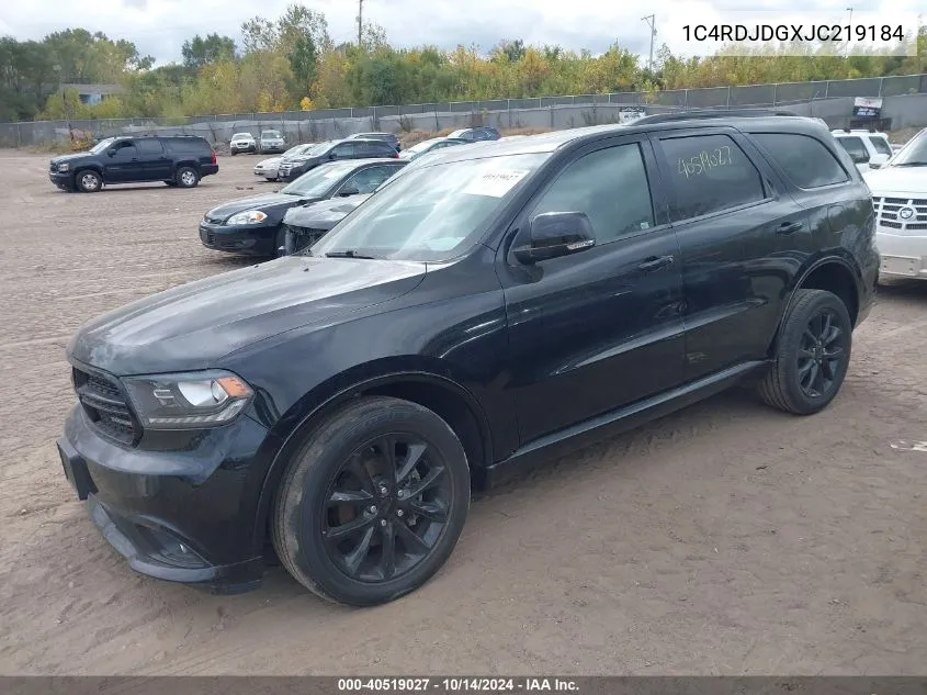 2018 Dodge Durango Gt Awd VIN: 1C4RDJDGXJC219184 Lot: 40519027