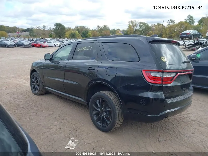 2018 Dodge Durango Gt Awd VIN: 1C4RDJDGXJC219184 Lot: 40519027