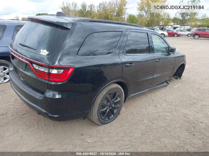 2018 Dodge Durango Gt Awd VIN: 1C4RDJDGXJC219184 Lot: 40519027