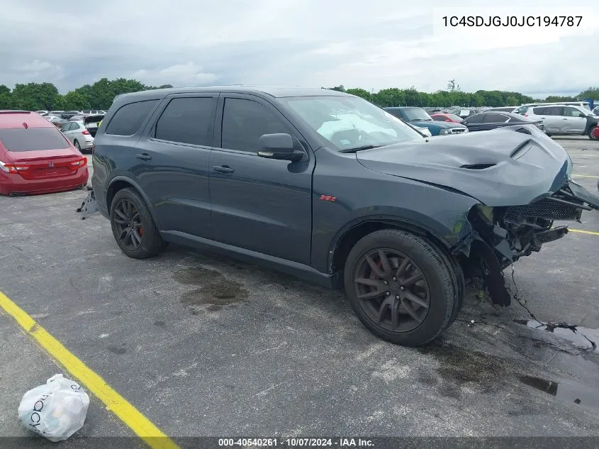 2018 Dodge Durango Srt Awd VIN: 1C4SDJGJ0JC194787 Lot: 40540261