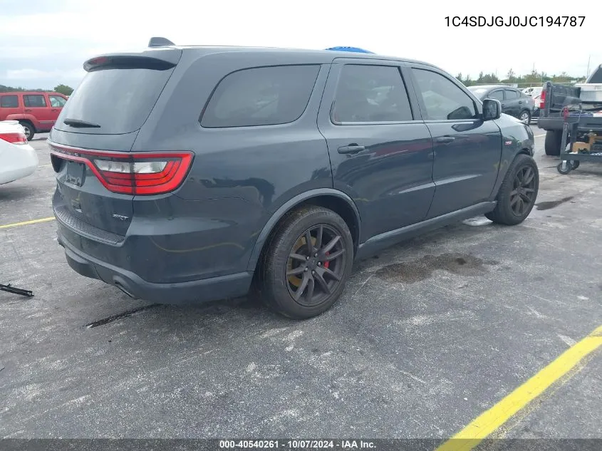 1C4SDJGJ0JC194787 2018 Dodge Durango Srt Awd