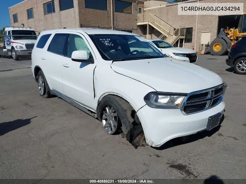 2018 Dodge Durango Sxt Rwd VIN: 1C4RDHAG0JC434294 Lot: 40550231