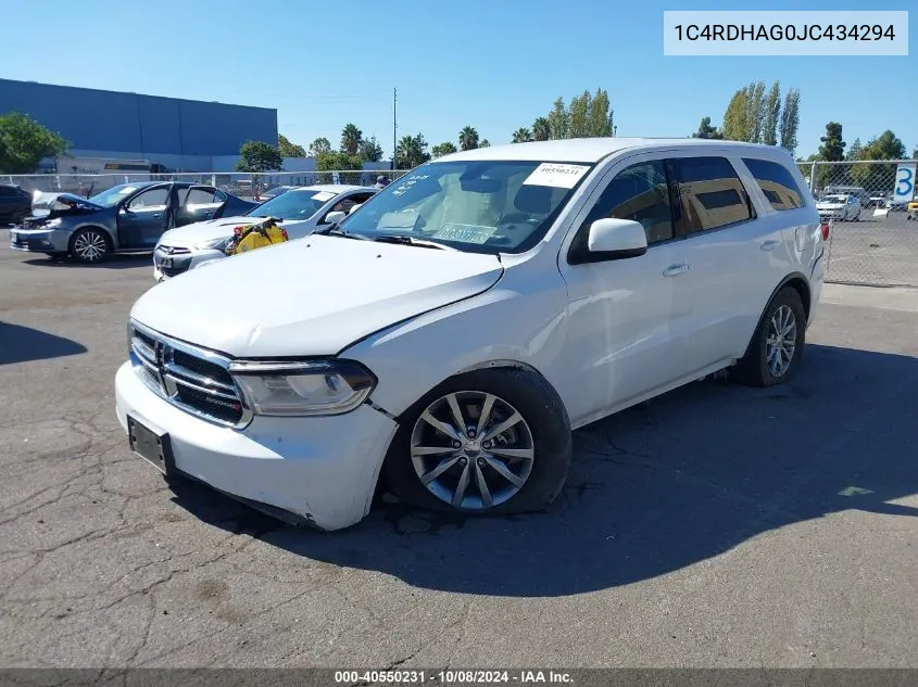 2018 Dodge Durango Sxt Rwd VIN: 1C4RDHAG0JC434294 Lot: 40550231