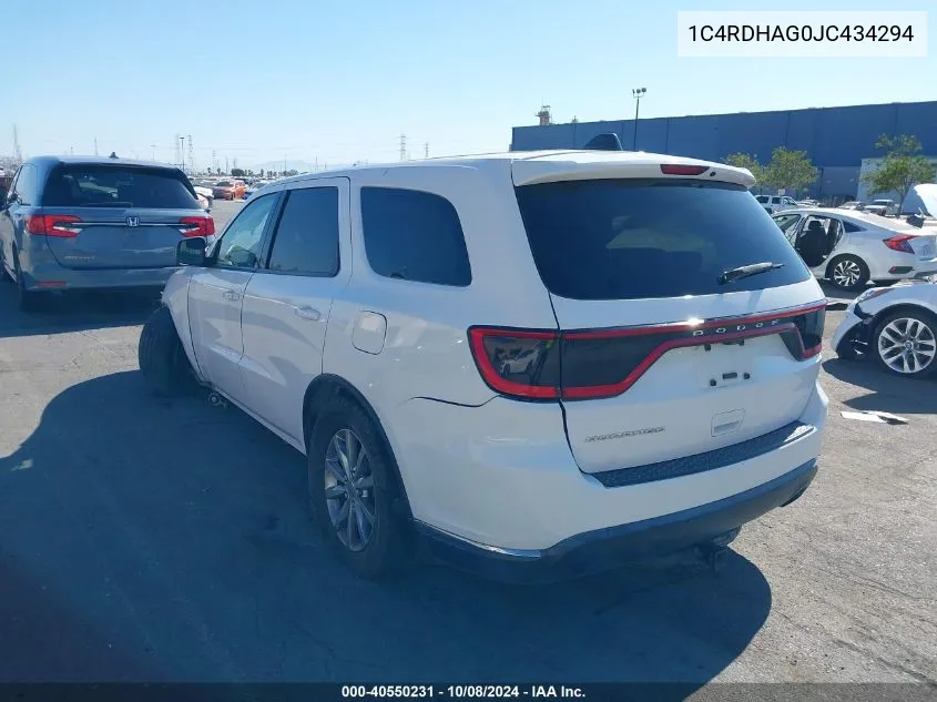 2018 Dodge Durango Sxt Rwd VIN: 1C4RDHAG0JC434294 Lot: 40550231