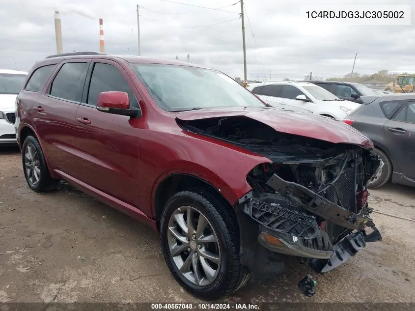 2018 Dodge Durango Gt Awd VIN: 1C4RDJDG3JC305002 Lot: 40557048