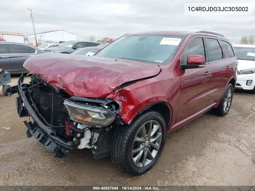 2018 Dodge Durango Gt Awd VIN: 1C4RDJDG3JC305002 Lot: 40557048