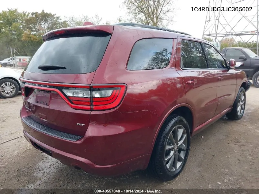 2018 Dodge Durango Gt Awd VIN: 1C4RDJDG3JC305002 Lot: 40557048