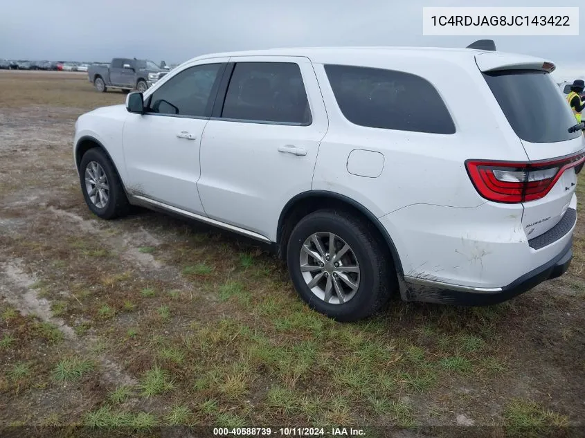 2018 Dodge Durango Sxt Awd VIN: 1C4RDJAG8JC143422 Lot: 40588739