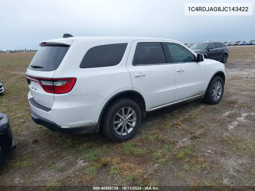 2018 Dodge Durango Sxt Awd VIN: 1C4RDJAG8JC143422 Lot: 40588739