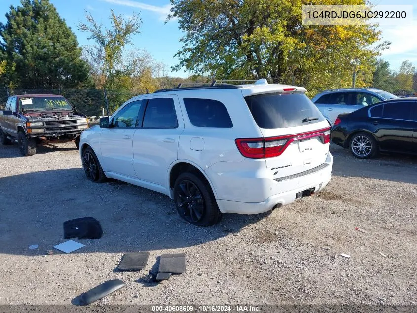 2018 Dodge Durango Gt Awd VIN: 1C4RDJDG6JC292200 Lot: 40608609