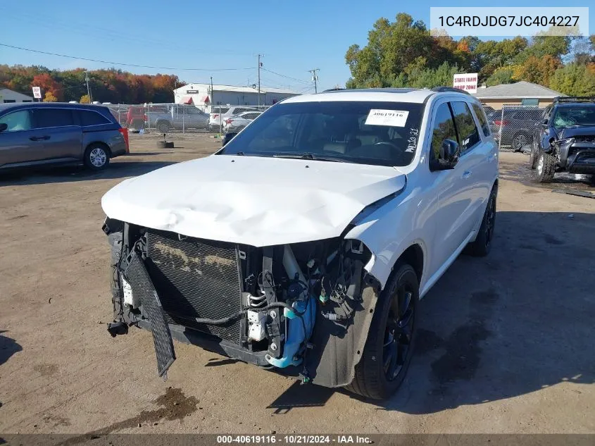 2018 Dodge Durango Gt Awd VIN: 1C4RDJDG7JC404227 Lot: 40619116