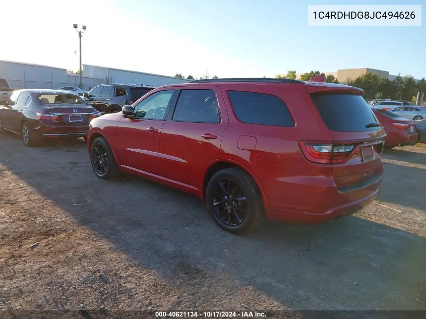 2018 Dodge Durango Gt VIN: 1C4RDHDG8JC494626 Lot: 40621134