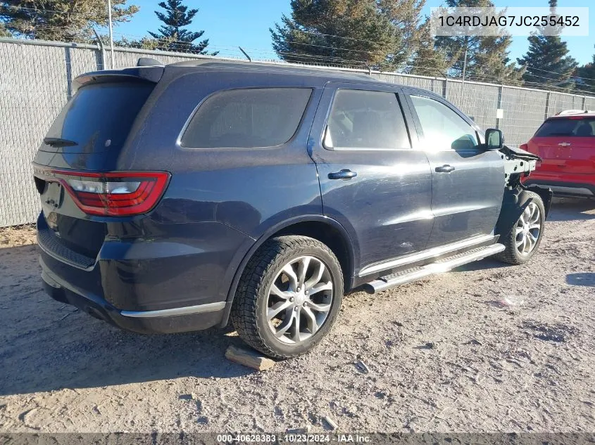 2018 Dodge Durango Sxt Awd VIN: 1C4RDJAG7JC255452 Lot: 40628383