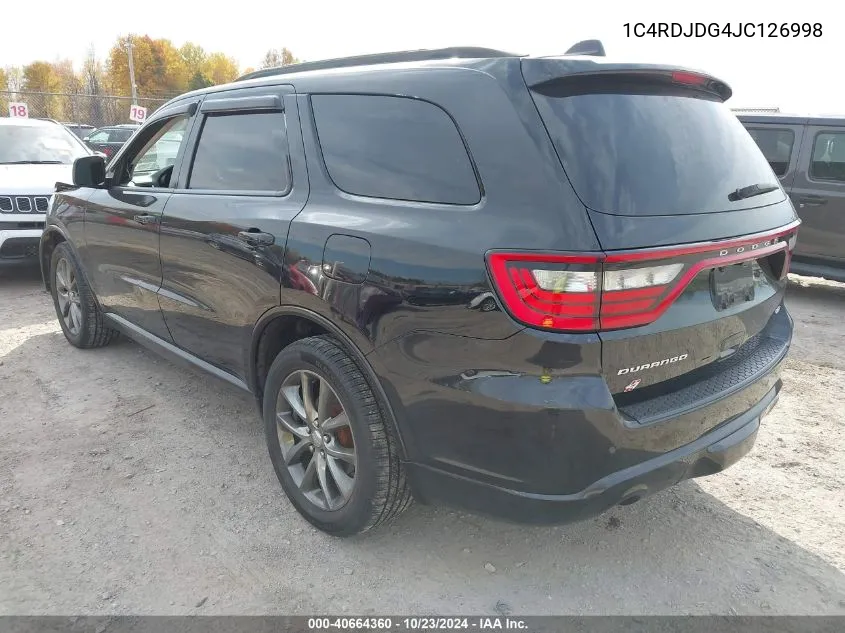 2018 Dodge Durango Gt Awd VIN: 1C4RDJDG4JC126998 Lot: 40664360