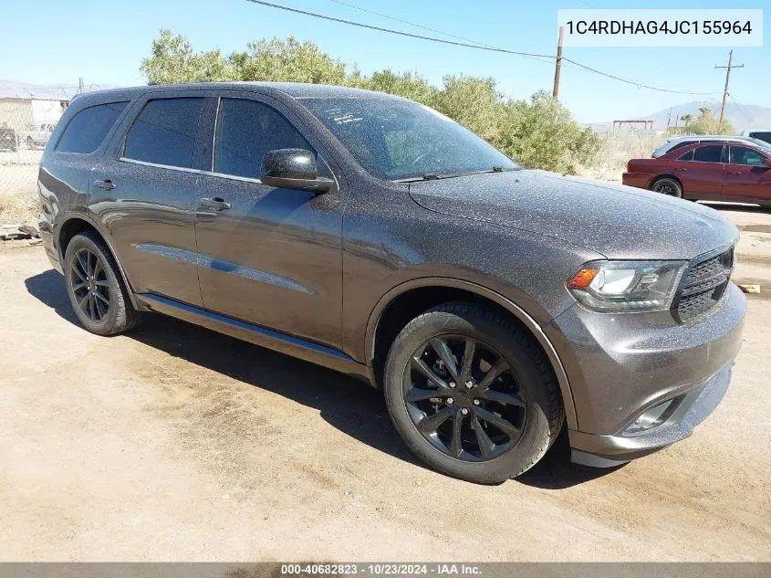 2018 Dodge Durango Sxt Rwd VIN: 1C4RDHAG4JC155964 Lot: 40682823