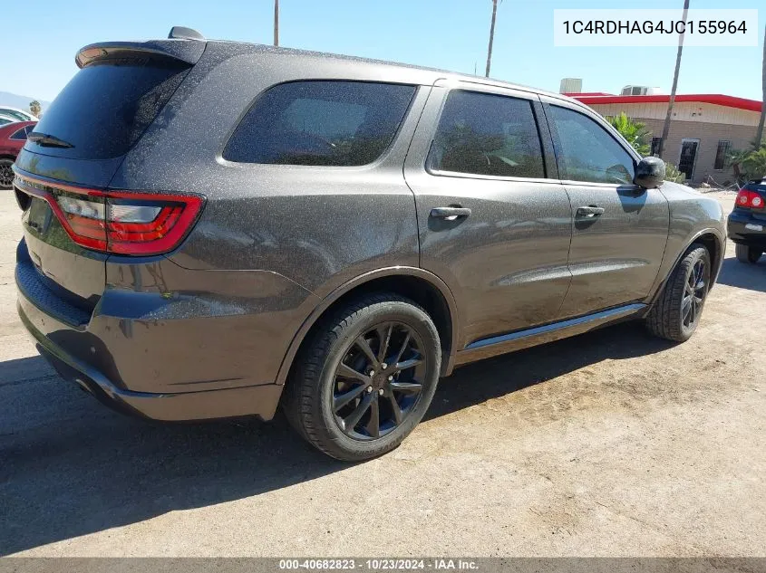 2018 Dodge Durango Sxt Rwd VIN: 1C4RDHAG4JC155964 Lot: 40682823