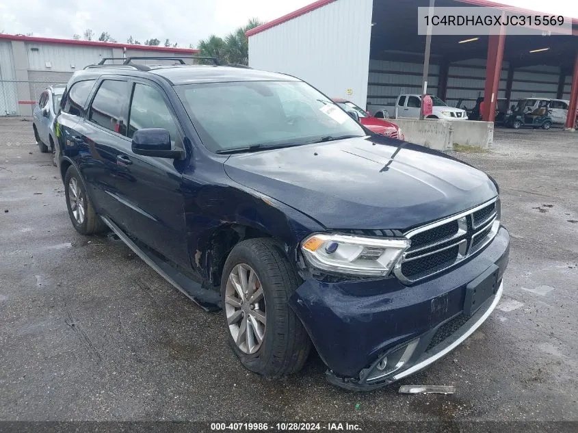 2018 Dodge Durango Sxt Rwd VIN: 1C4RDHAGXJC315569 Lot: 40719986