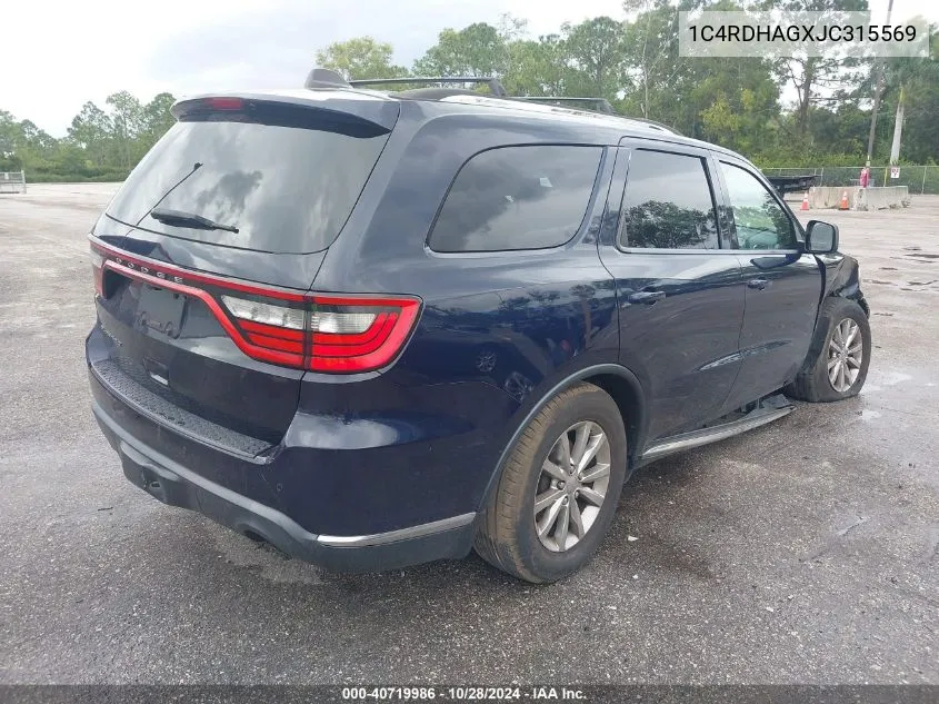 2018 Dodge Durango Sxt Rwd VIN: 1C4RDHAGXJC315569 Lot: 40719986