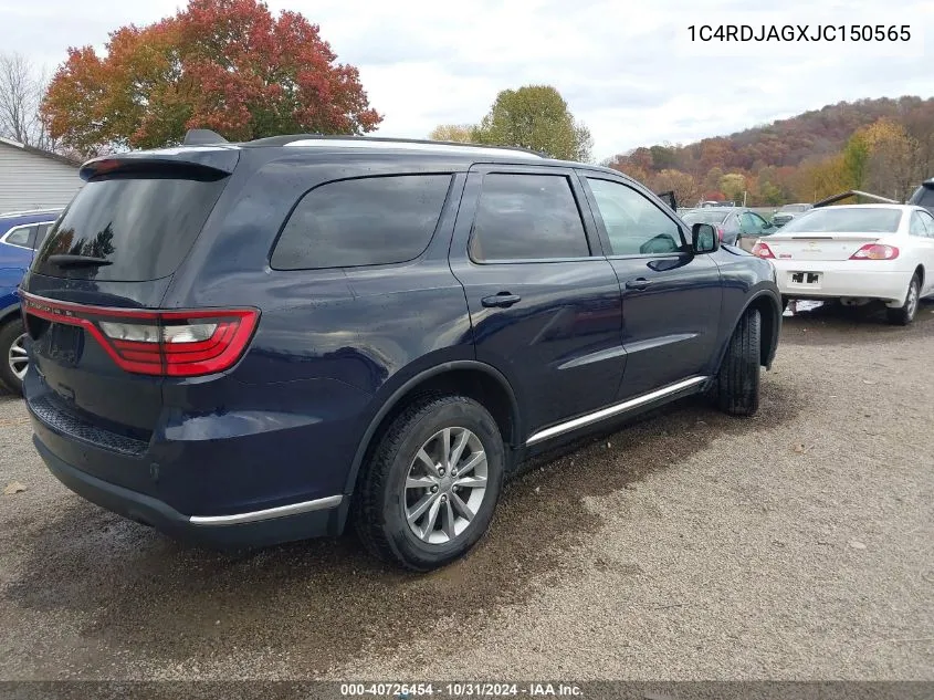 2018 Dodge Durango Sxt Awd VIN: 1C4RDJAGXJC150565 Lot: 40726454