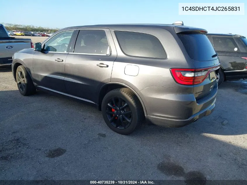 2018 Dodge Durango R/T Rwd VIN: 1C4SDHCT4JC265831 Lot: 40735239