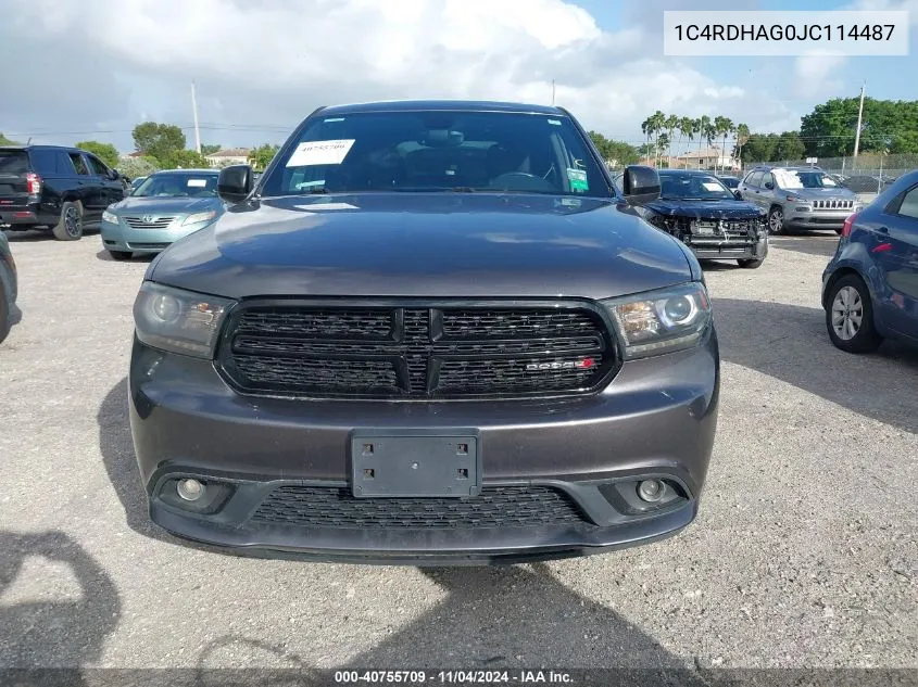 2018 Dodge Durango Sxt Rwd VIN: 1C4RDHAG0JC114487 Lot: 40755709