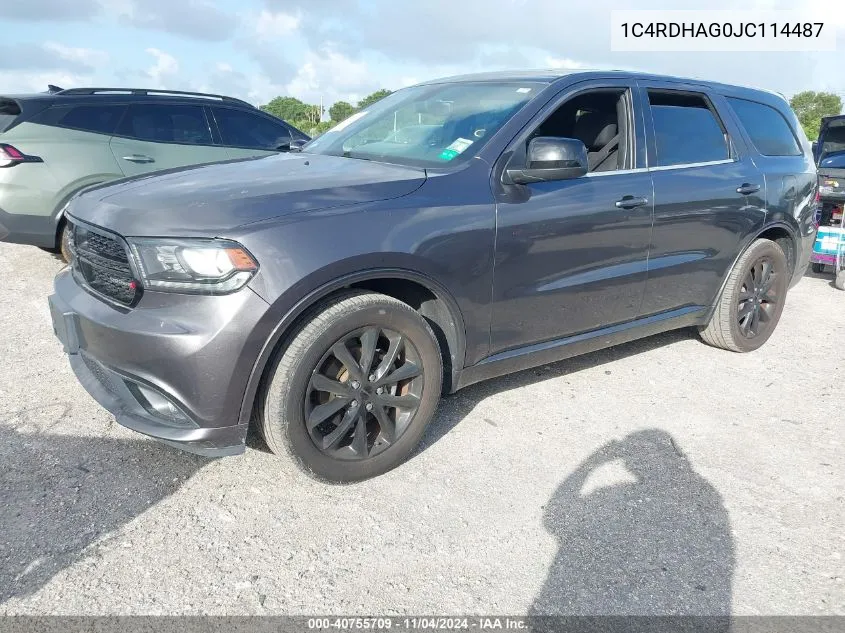 2018 Dodge Durango Sxt Rwd VIN: 1C4RDHAG0JC114487 Lot: 40755709