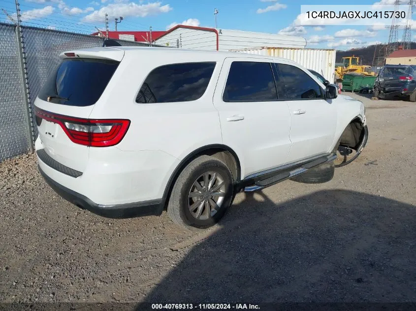 2018 Dodge Durango Sxt Awd VIN: 1C4RDJAGXJC415730 Lot: 40769313