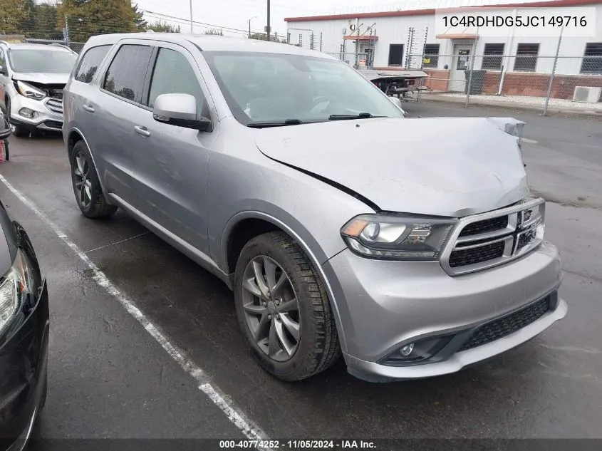 2018 Dodge Durango Gt Rwd VIN: 1C4RDHDG5JC149716 Lot: 40774252