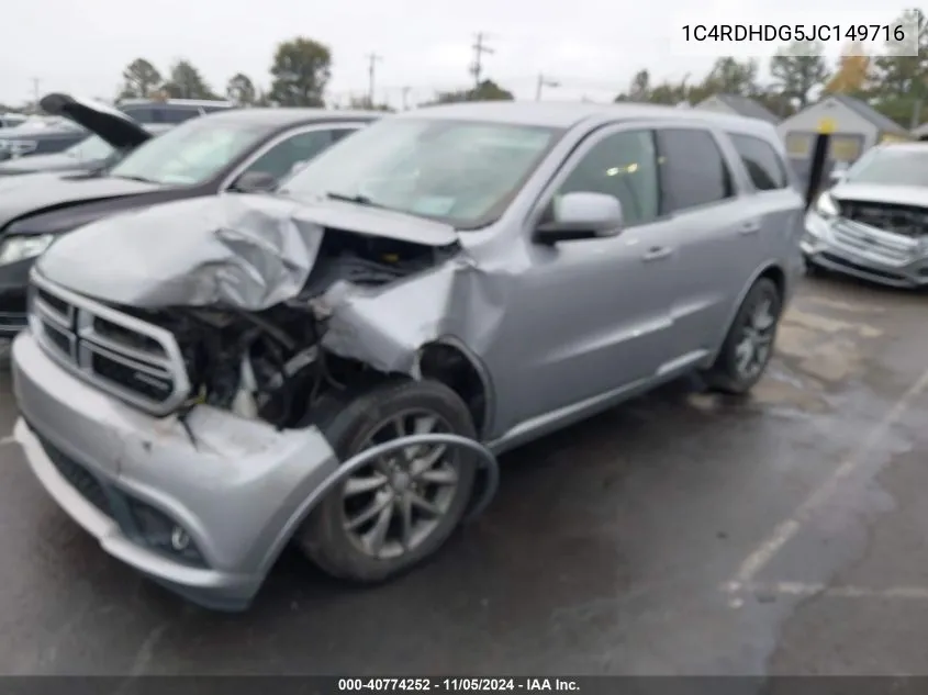 2018 Dodge Durango Gt Rwd VIN: 1C4RDHDG5JC149716 Lot: 40774252