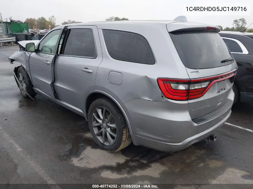 2018 Dodge Durango Gt Rwd VIN: 1C4RDHDG5JC149716 Lot: 40774252