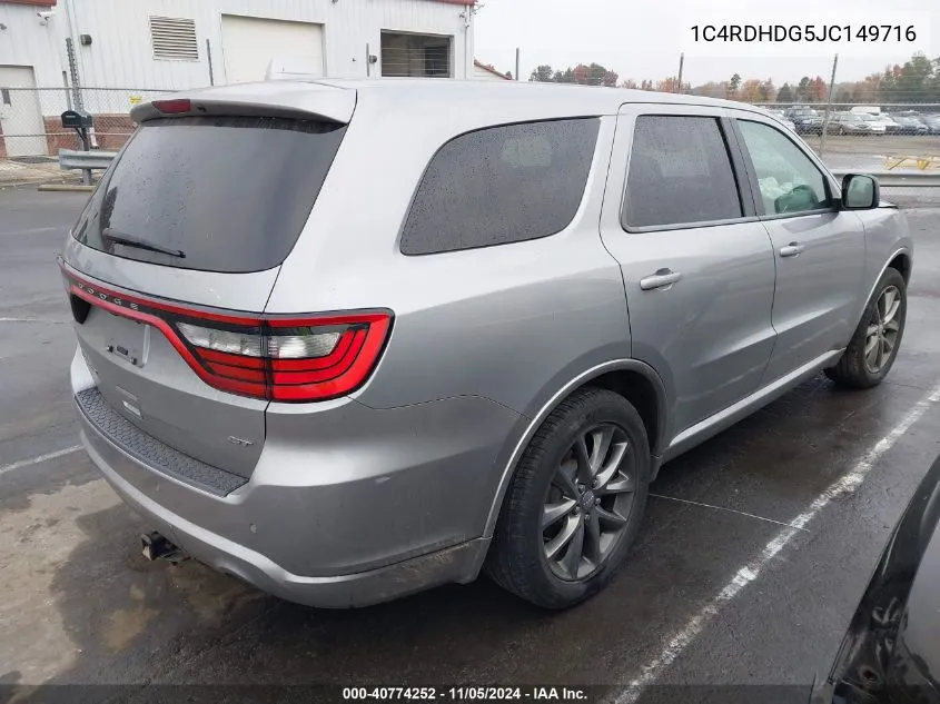 2018 Dodge Durango Gt Rwd VIN: 1C4RDHDG5JC149716 Lot: 40774252