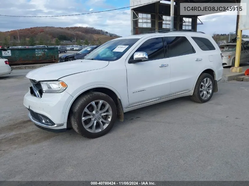 2018 Dodge Durango Citadel Awd VIN: 1C4RDJEG8JC345915 Lot: 40780424