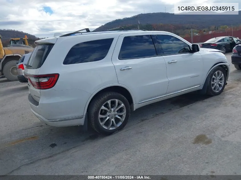 2018 Dodge Durango Citadel Awd VIN: 1C4RDJEG8JC345915 Lot: 40780424